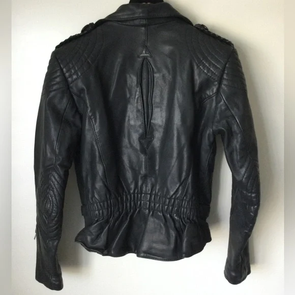 VTG Harley Davidson Leather Moto Jacket Black Motorcycle Cinch Back Women 34 - Picture 5 of 16
